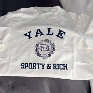 Sporty & Rich White Yale Crest Crewneck tee
